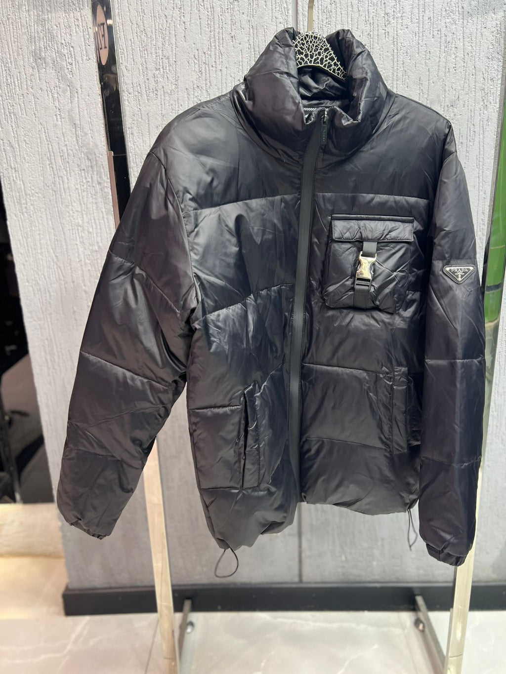 Prada - Re-Nylon Technical Down Jacket with Buckle Detail - Black