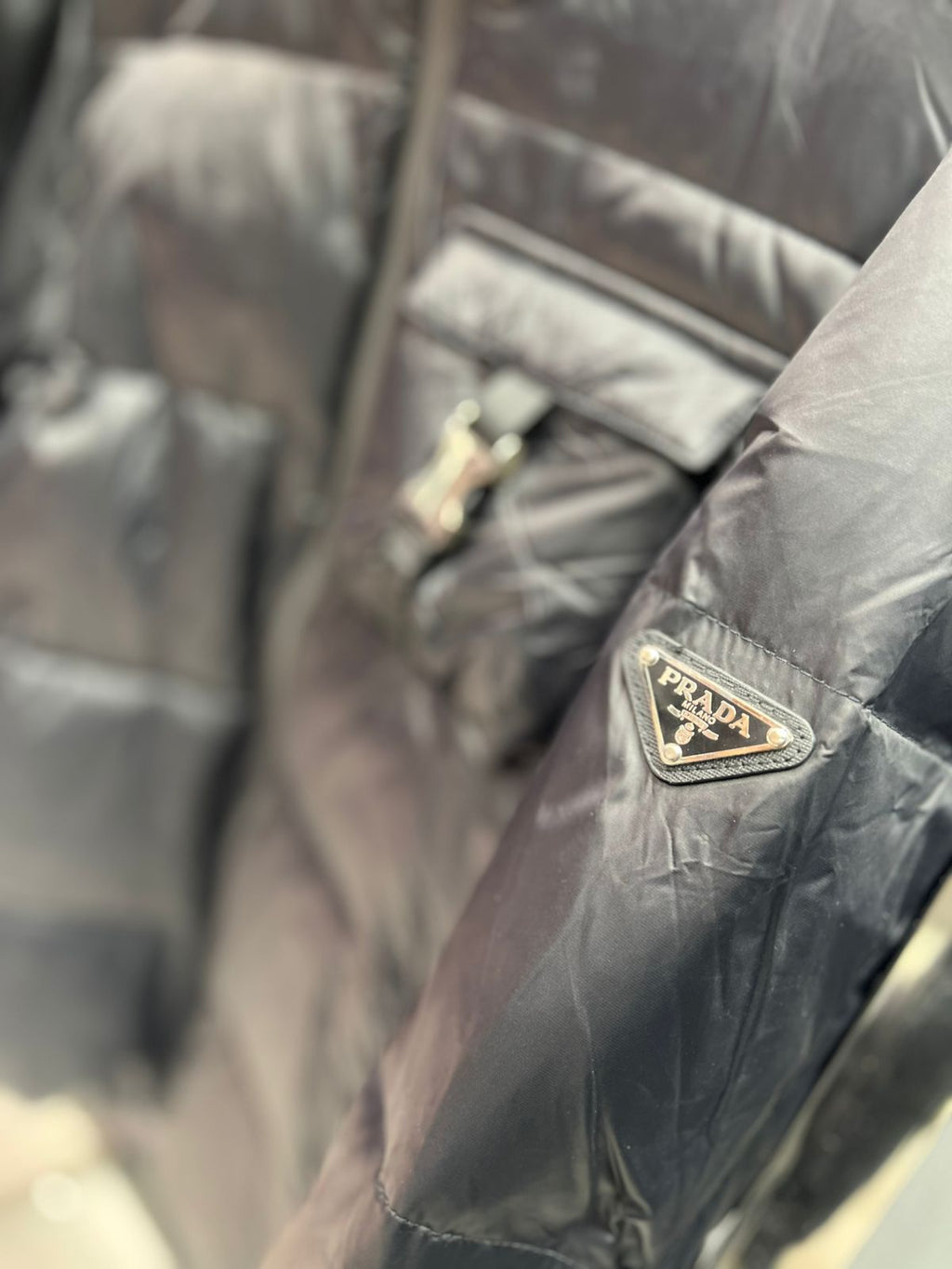 Prada - Re-Nylon Technical Down Jacket with Buckle Detail - Black