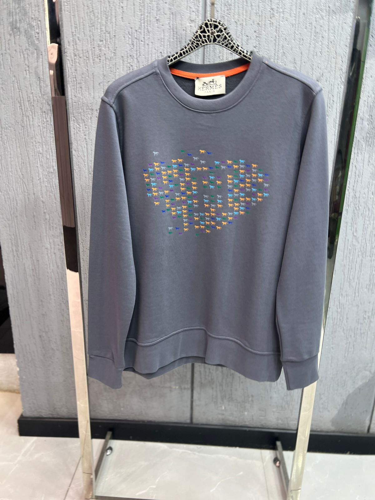 Hermès - Multicolor "Micro-Cheval" Motif Sweatshirt - Slate Grey
