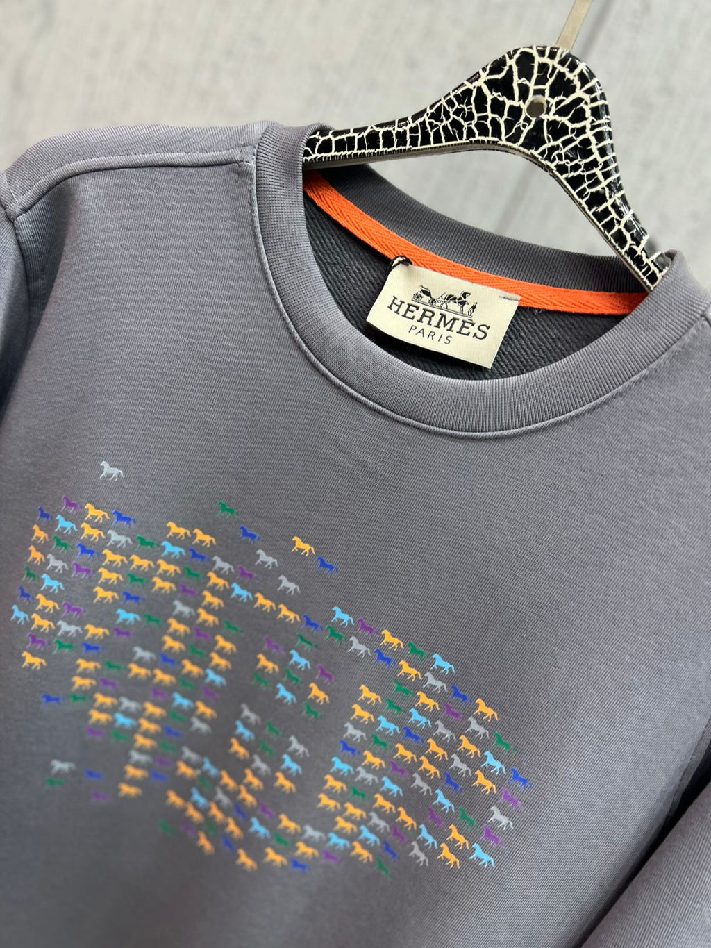 Hermès - Multicolor "Micro-Cheval" Motif Sweatshirt - Slate Grey