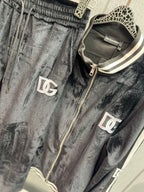 Dolce & Gabbana - Luxury Black Velvet Tracksuit Set – DG Logo & White Stripe Detail