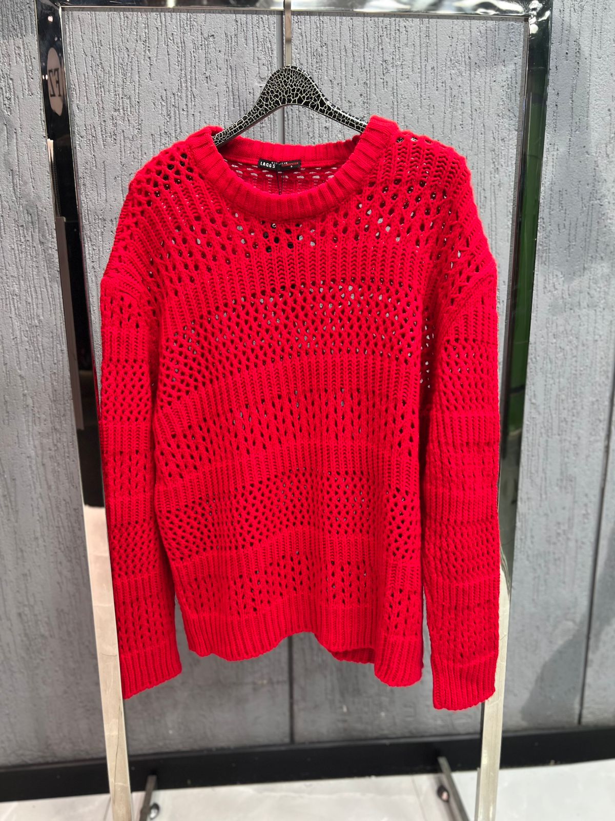 Lagos - Signature Red Open-Knit Crewneck Sweater