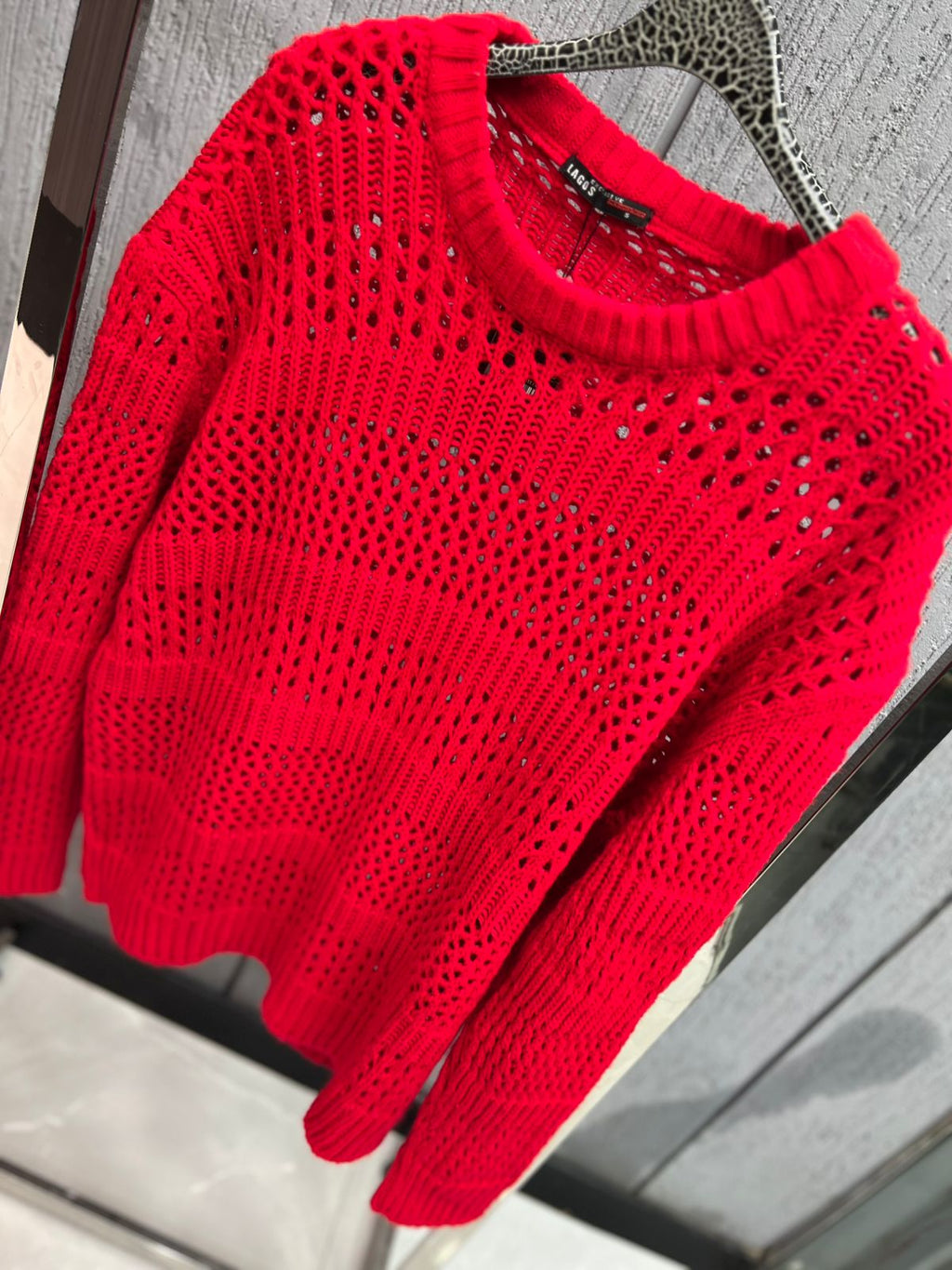 Lagos - Signature Red Open-Knit Crewneck Sweater