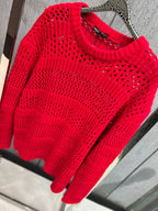 Lagos - Signature Red Open-Knit Crewneck Sweater