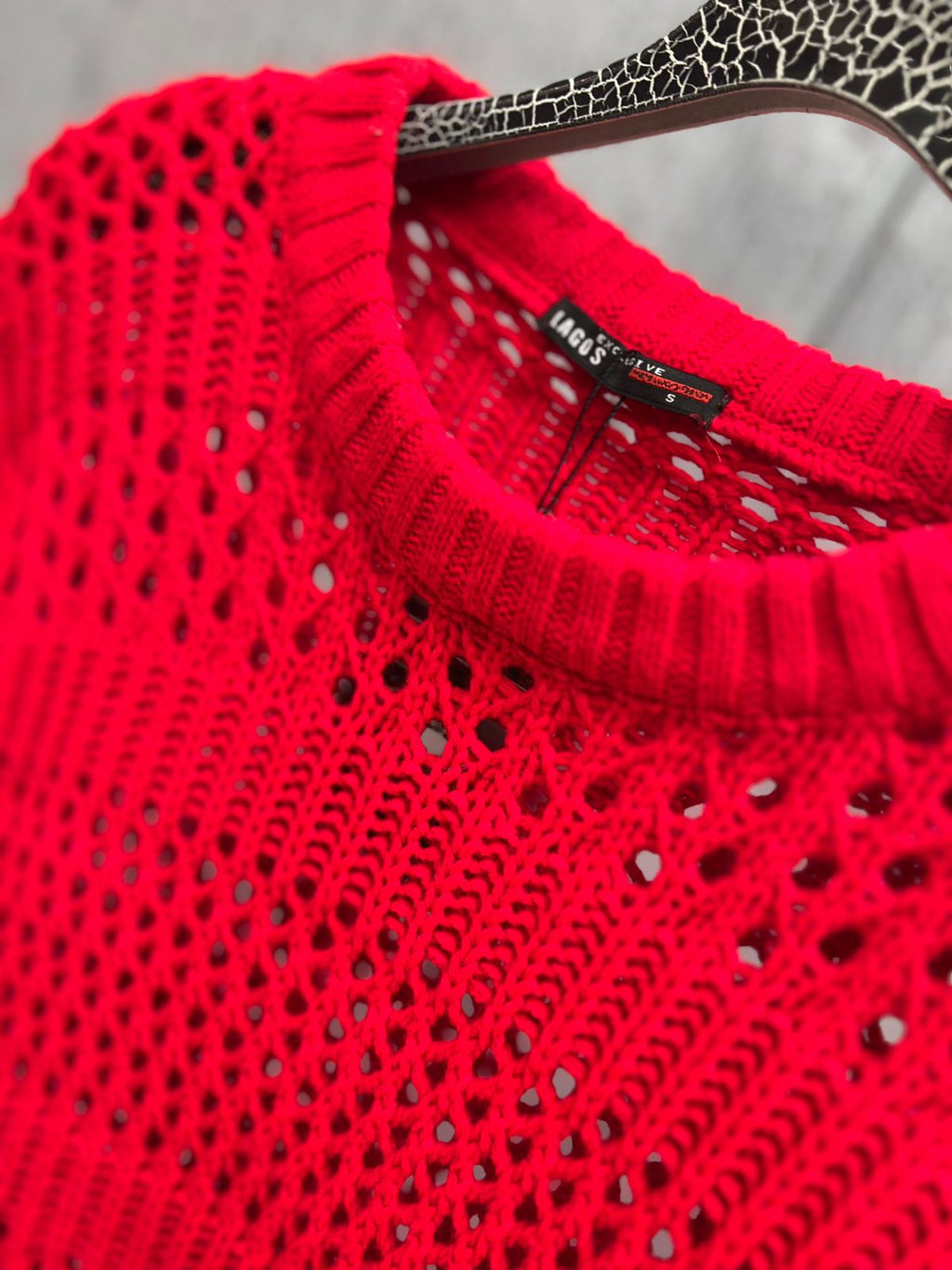 Lagos - Signature Red Open-Knit Crewneck Sweater