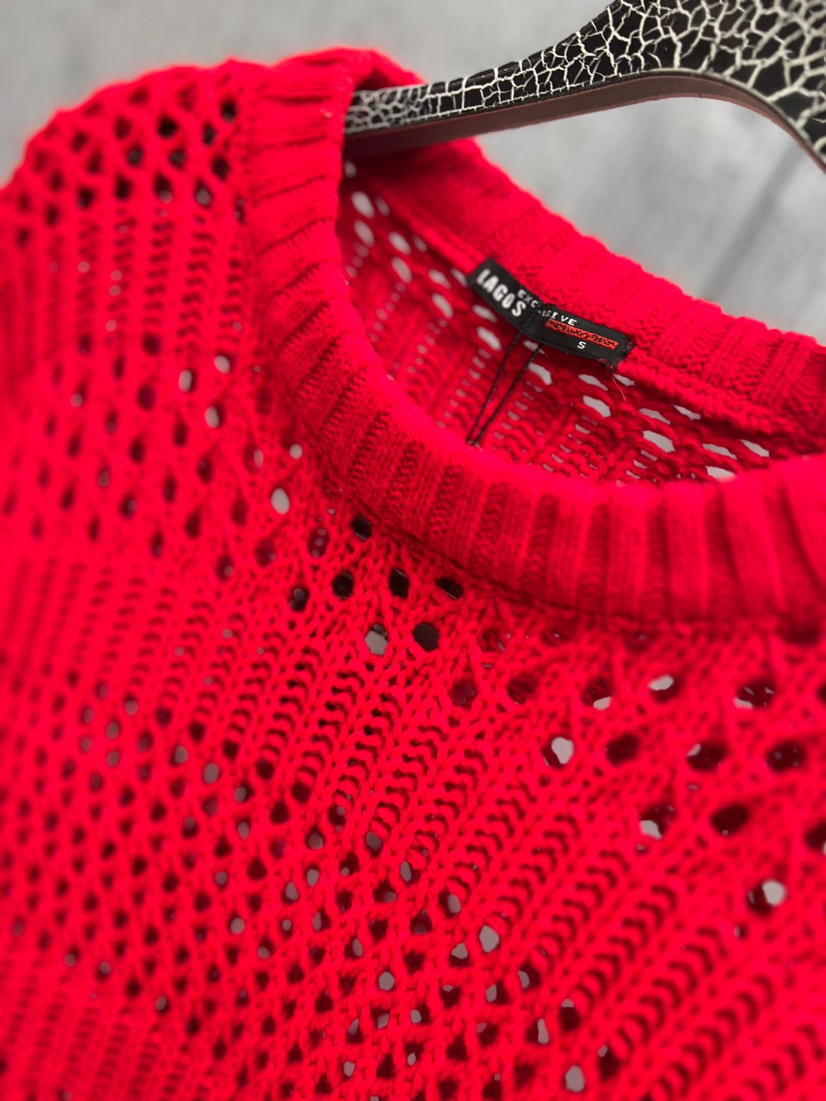 Lagos - Signature Red Open-Knit Crewneck Sweater