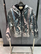 Gucci - Metallic Silver Laminated GG Monogram Hooded Jacket