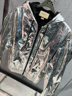 Gucci - Metallic Silver Laminated GG Monogram Hooded Jacket