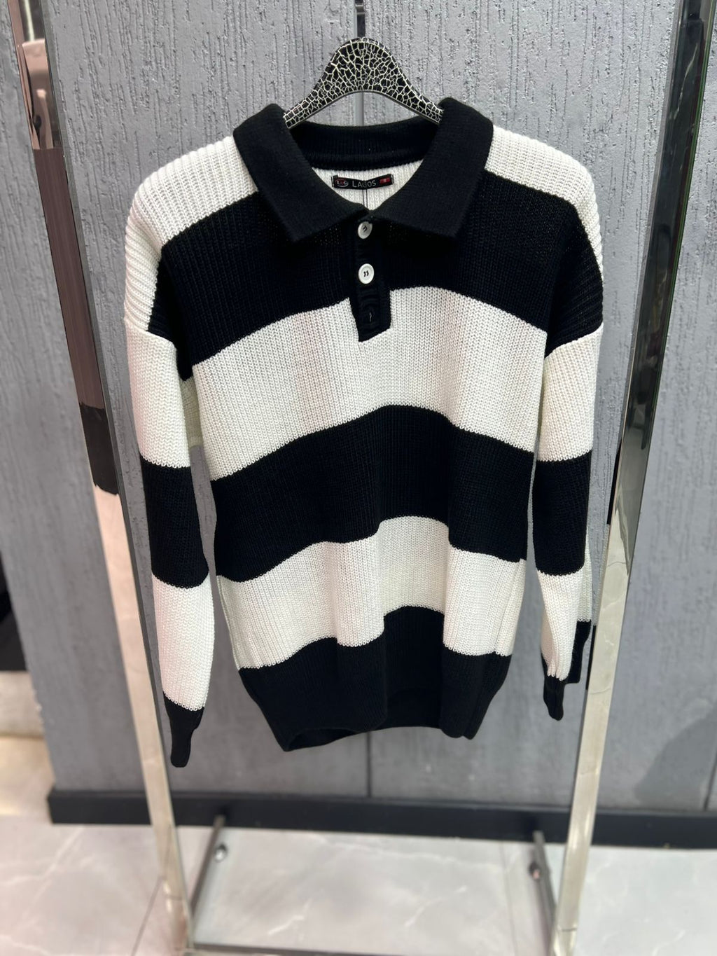 Lagos - Signature Block-Stripe Knit Polo – Black/Ecru