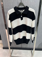 Lagos - Signature Block-Stripe Knit Polo – Black/Ecru