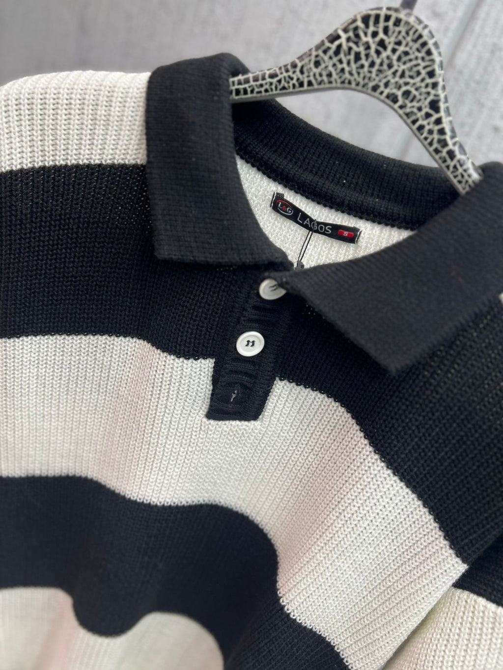 Lagos - Signature Block-Stripe Knit Polo – Black/Ecru
