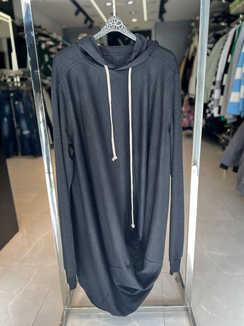 Rick Owens - DRKSHDW Elongated Pullover Hoodie with Signature Milk Drawstrings - Black
