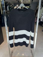 Lagos - Heavyweight Ribbed Knit Sweater with Bold Block Stripes - Black/White