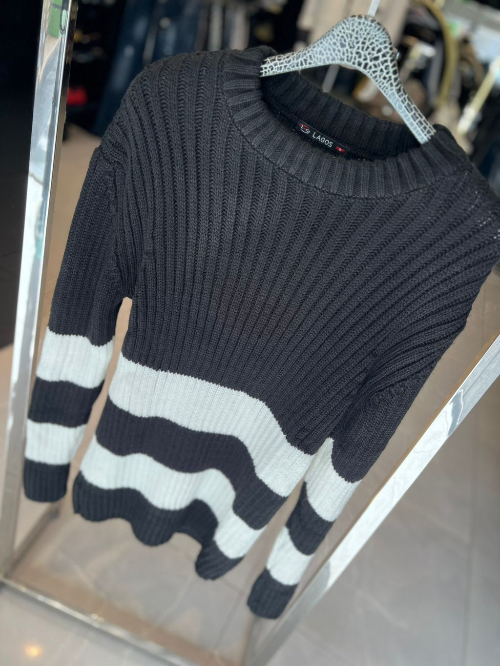 Lagos - Heavyweight Ribbed Knit Sweater with Bold Block Stripes - Black/White