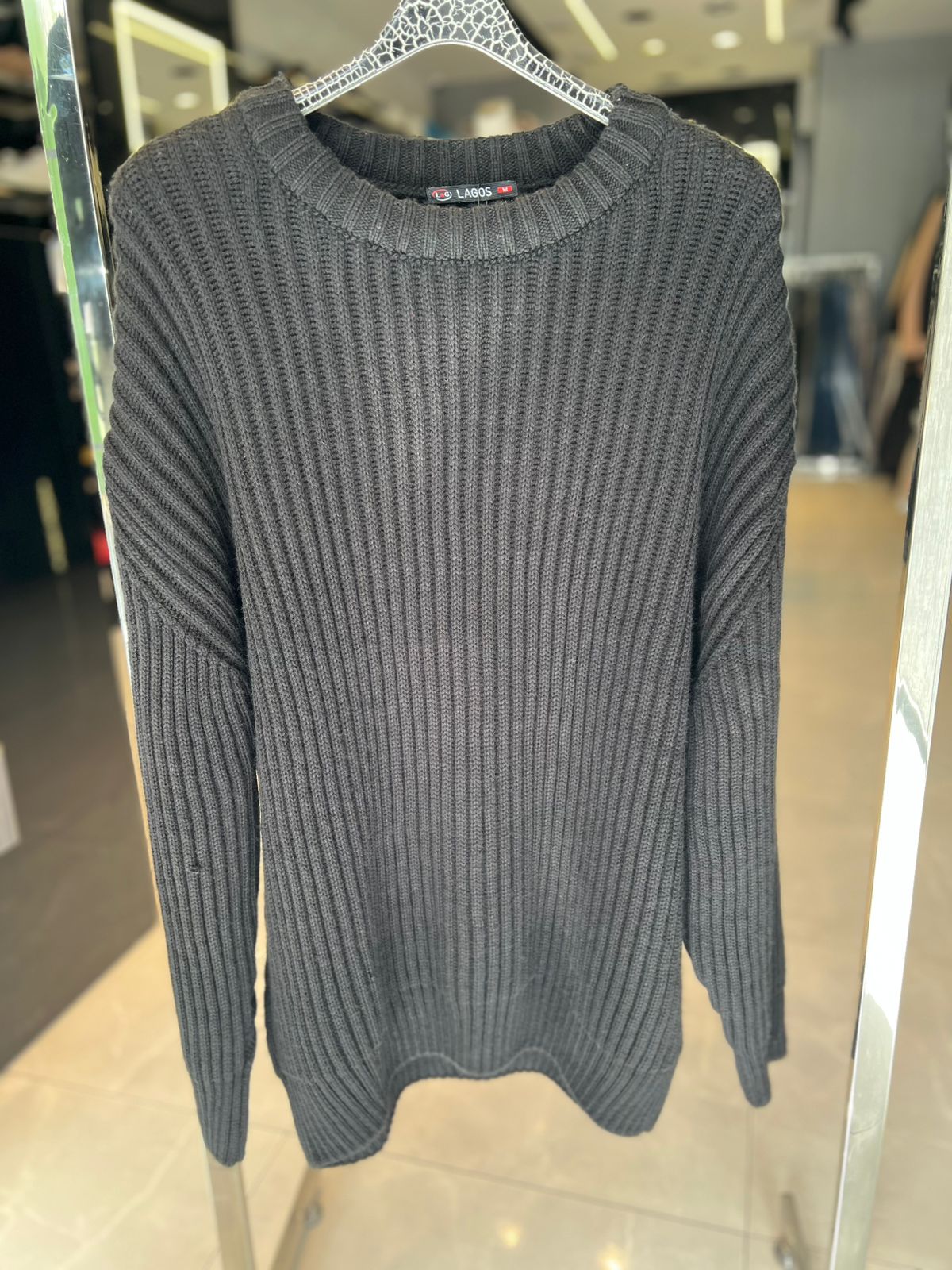 Lagos - Heavyweight Vertical Ribbed Knit Crewneck Sweater - Washed Charcoal