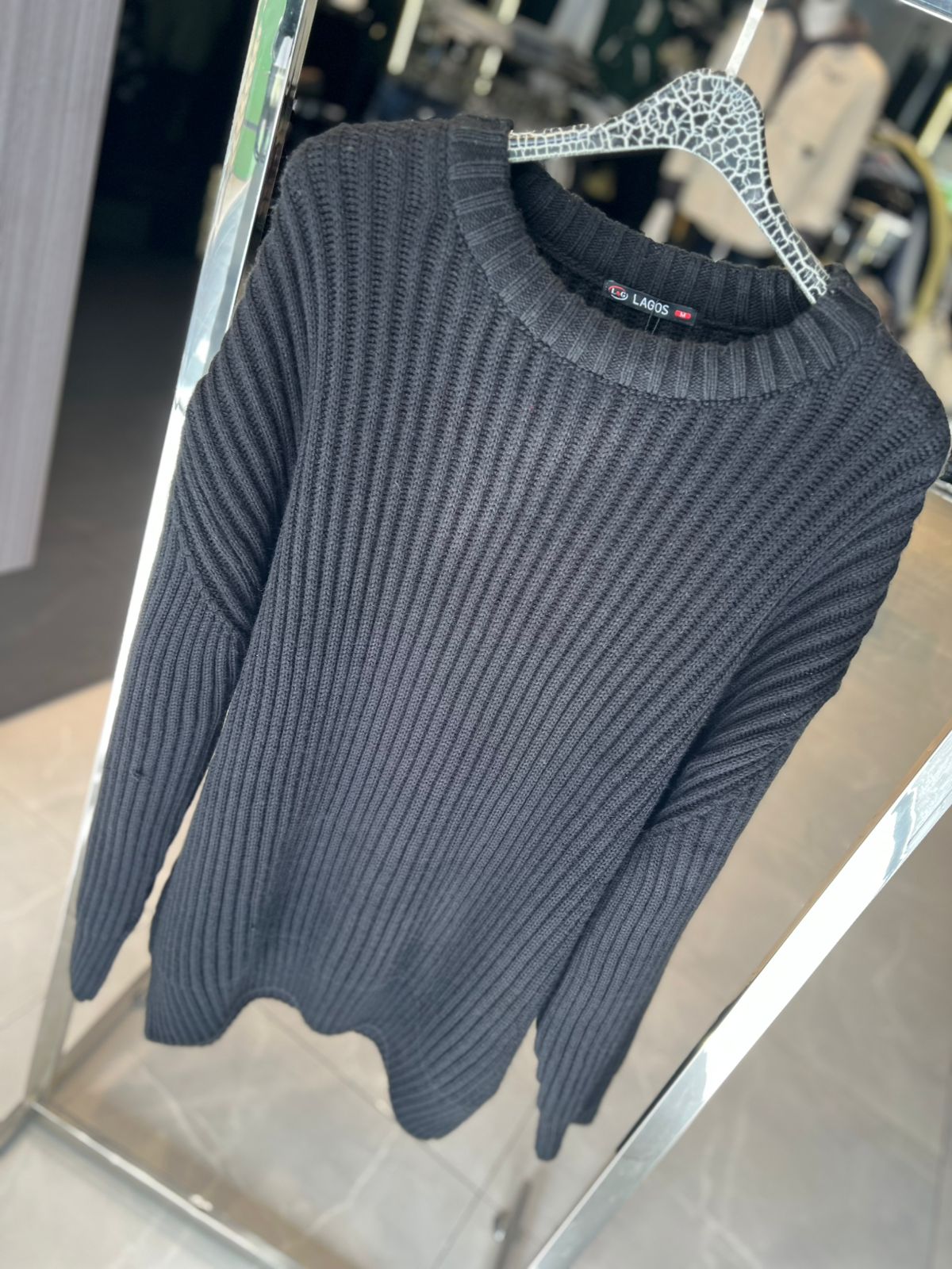 Lagos - Heavyweight Vertical Ribbed Knit Crewneck Sweater - Washed Charcoal