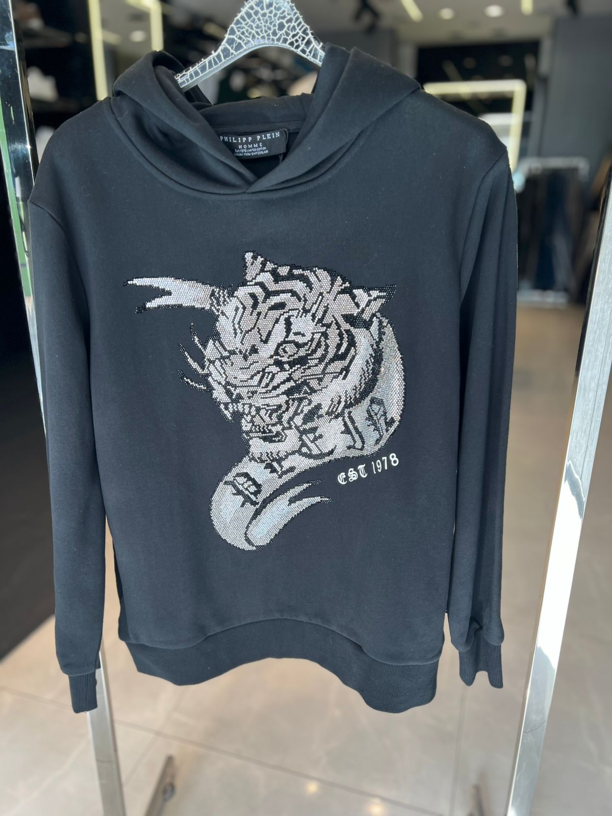 Philipp Plein - 'Platinum Tiger' Crystal Embellished Hoodie - Black