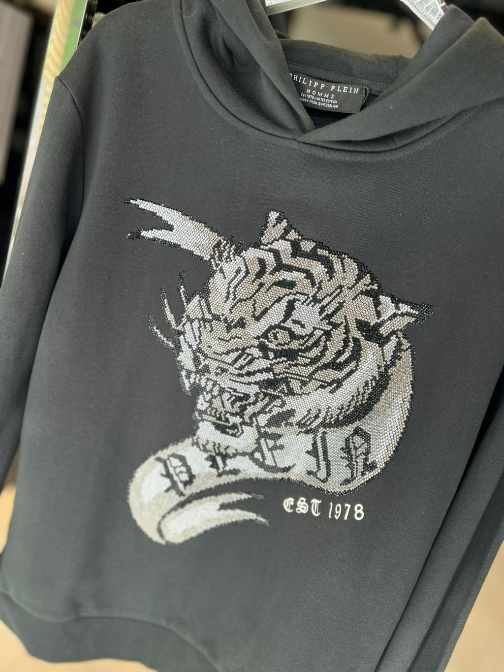 Philipp Plein - 'Platinum Tiger' Crystal Embellished Hoodie - Black