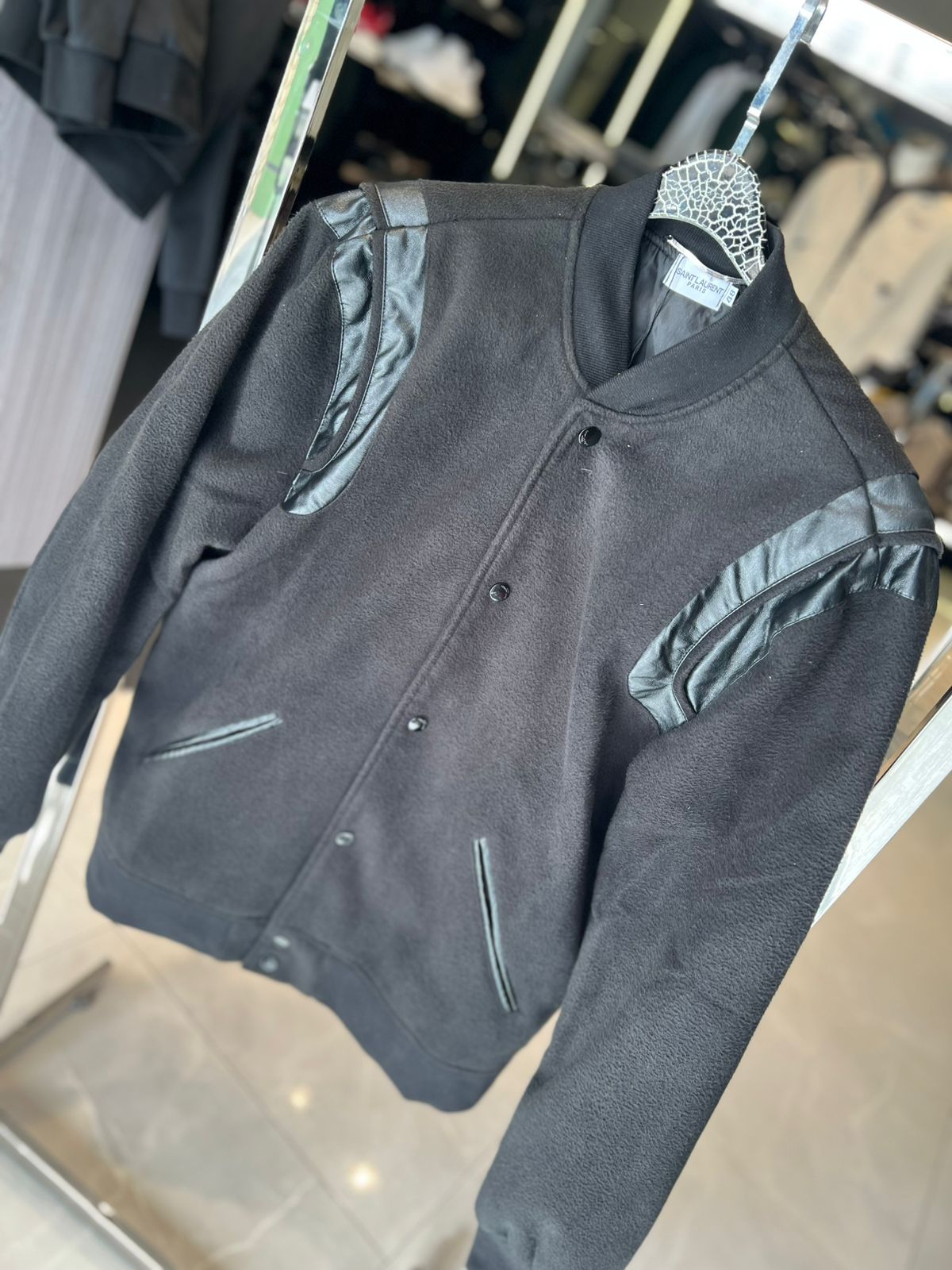 Saint Laurent - Iconic Teddy Jacket - Black Wool with Leather Trim