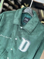 Zara "Grand Opening" Suede-Effect Varsity Jacket - Forest Green