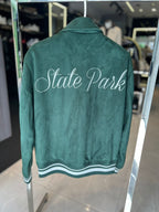 Zara "Grand Opening" Suede-Effect Varsity Jacket - Forest Green