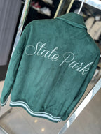 Zara "Grand Opening" Suede-Effect Varsity Jacket - Forest Green