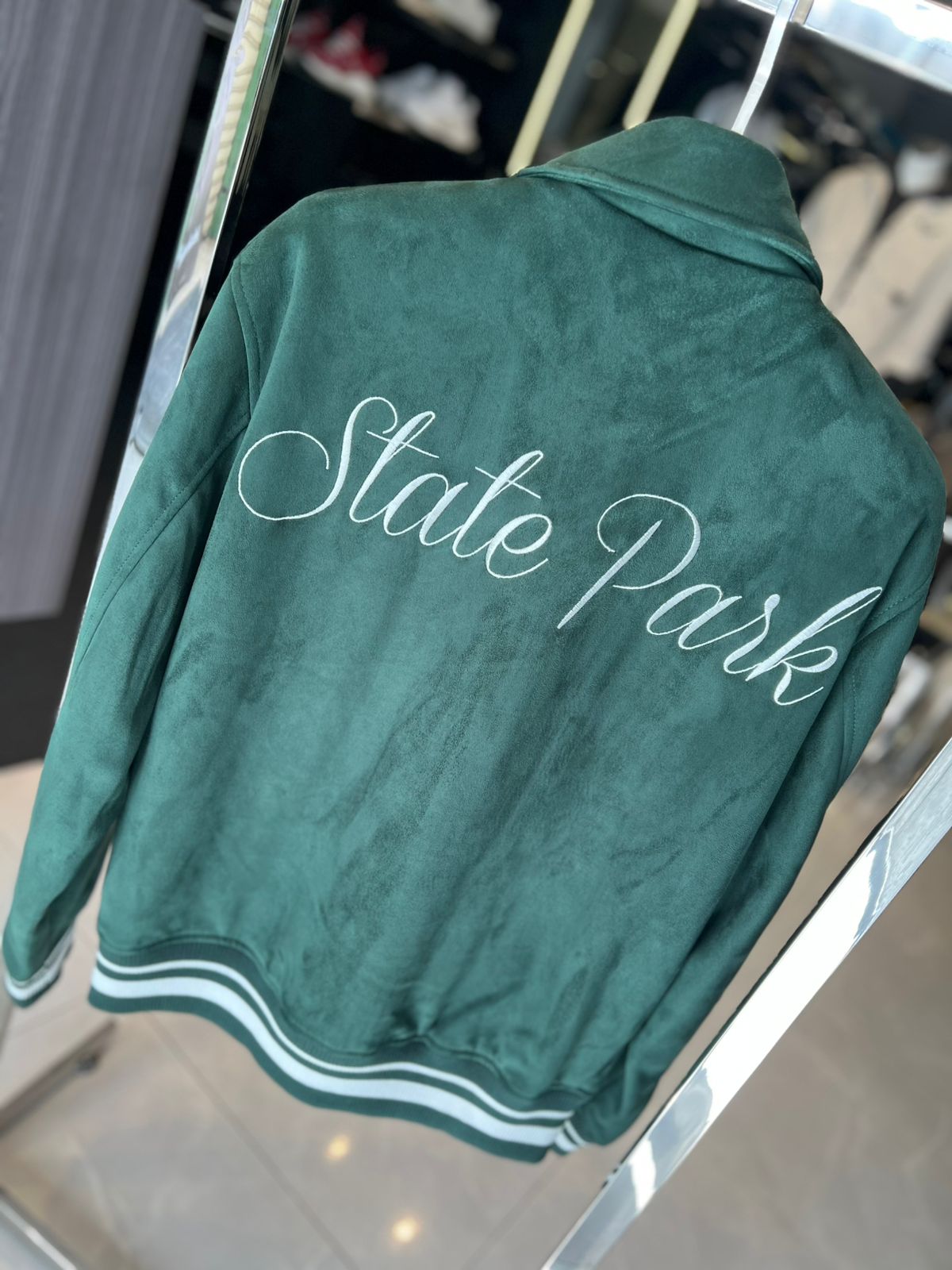 Zara "Grand Opening" Suede-Effect Varsity Jacket - Forest Green