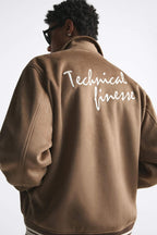 Zara - "Technical Finesse" Suede-Effect Varsity Jacket - Camel Brown