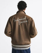 Zara - "Technical Finesse" Suede-Effect Varsity Jacket - Camel Brown