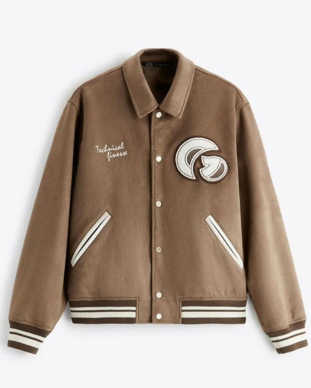 Zara - "Technical Finesse" Suede-Effect Varsity Jacket - Camel Brown
