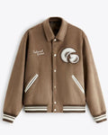 Zara - "Technical Finesse" Suede-Effect Varsity Jacket - Camel Brown