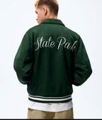 Zara - "Grand Opening" Faux Suede Varsity Jacket - Forest Green