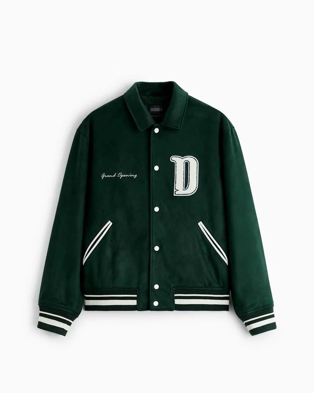 Zara - "Grand Opening" Faux Suede Varsity Jacket - Forest Green
