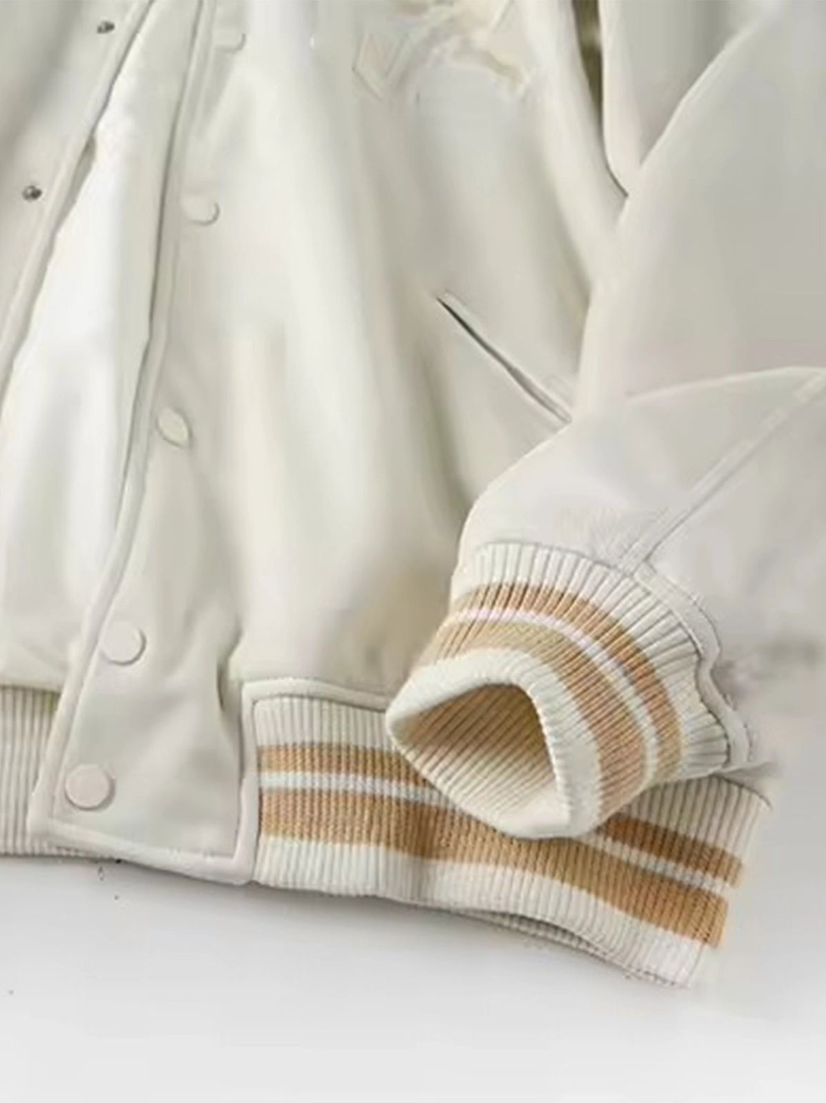 Zara - Ecru Collared Varsity Jacket with Abstract Embroidery - Cream/Beige