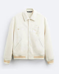 Zara - Ecru Collared Varsity Jacket with Abstract Embroidery - Cream/Beige