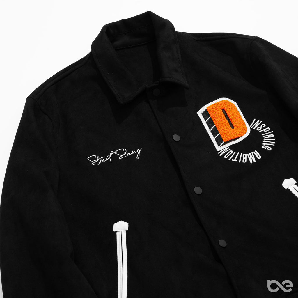 Zara - Black "Street Slang" Collared Varsity Jacket - Chenille Patch Detail