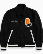 Zara - Black "Street Slang" Collared Varsity Jacket - Chenille Patch Detail