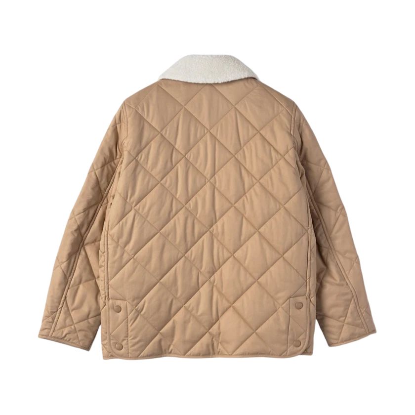 Burberry - Diamond Quilted Barn Jacket with Shearling Collar - Camel/Beige