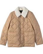 Burberry - Diamond Quilted Barn Jacket with Shearling Collar - Camel/Beige