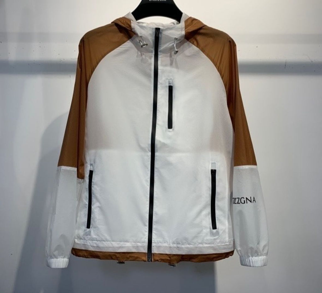 Zenia - Men's Color-Block Performance Windbreaker - White/Bronze