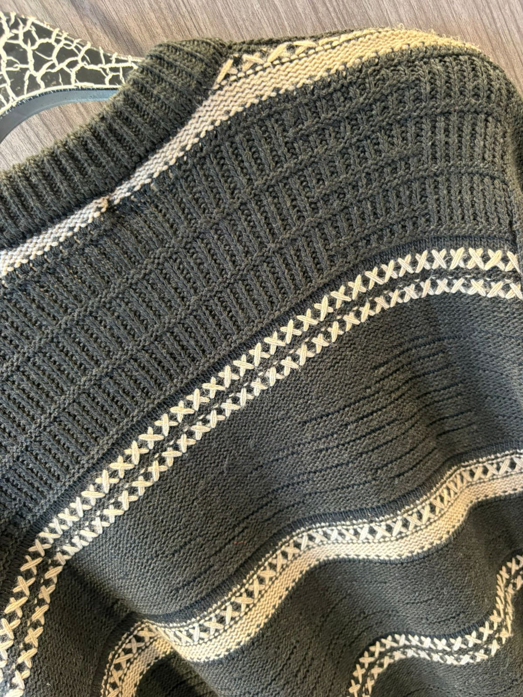 Store.eg - Men's Textured Knit Crewneck Sweater - Charcoal & Cream Stripe
