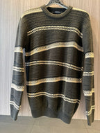 Store.eg - Men's Textured Knit Crewneck Sweater - Charcoal & Cream Stripe