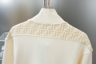 Fendi Cream Zip-Up Track Jacket with FF Logo Jacquard Panel