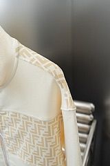 Fendi Cream Zip-Up Track Jacket with FF Logo Jacquard Panel