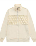 Fendi Cream Zip-Up Track Jacket with FF Logo Jacquard Panel