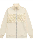 Fendi Cream Zip-Up Track Jacket with FF Logo Jacquard Panel
