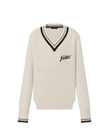 Louis Vuitton - Men's Cream Ribbed V-Neck Sweater with Script Logo