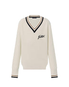 Louis Vuitton - Men's Cream Ribbed V-Neck Sweater with Script Logo