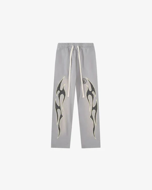 Hellstar - Studios "Sport" Logo Hoodie Set with Sleeve Flames - Vintage Washed Grey