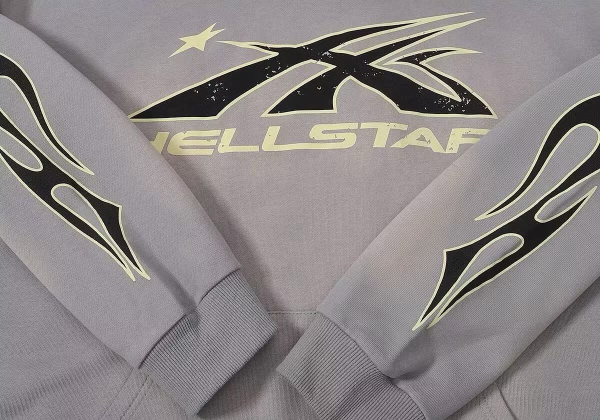 Hellstar - Studios "Sport" Logo Hoodie Set with Sleeve Flames - Vintage Washed Grey